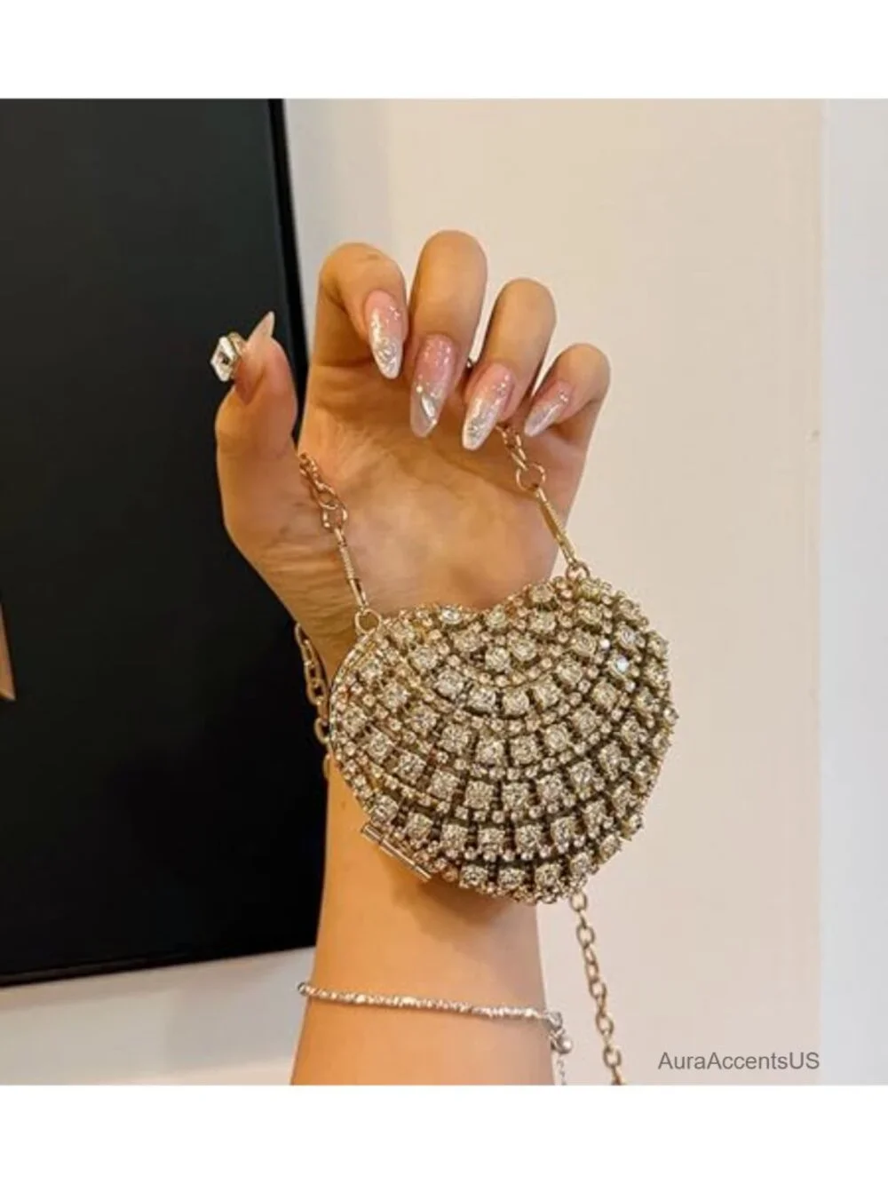 Small Rhinestone Heart Shape Clutch Purse Evening Bag Prom Party Wedding